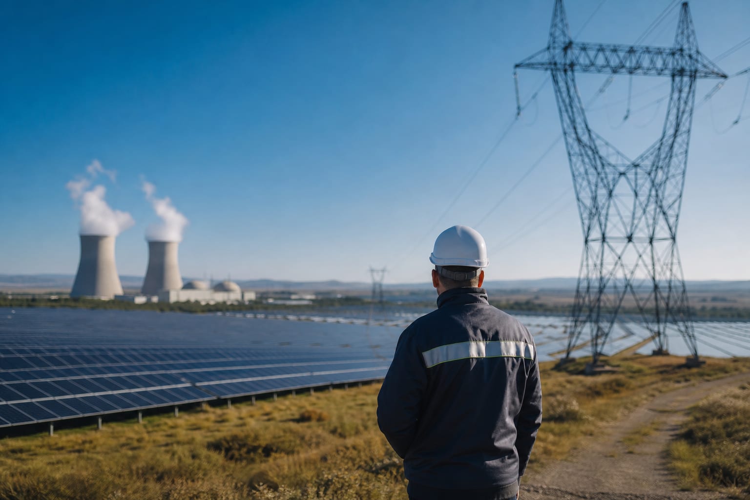 Panneaux solaires et centrale nucléaire alimentent simultanément le réseau français.