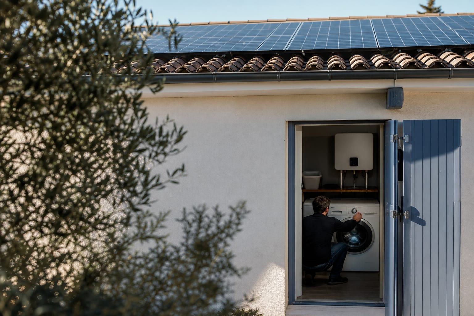 Panneaux solaires et pilotage d’un lave-linge dans une maison de la Drôme.