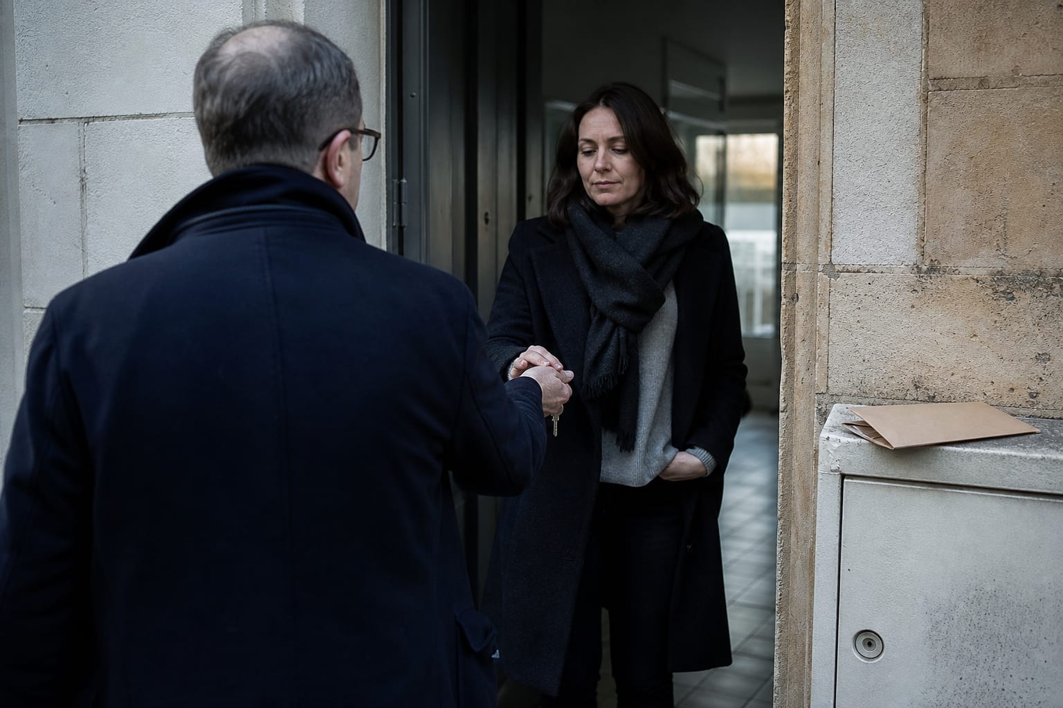 Vente d’appartement : remise des clés et compteur fermé dans un logement vide.